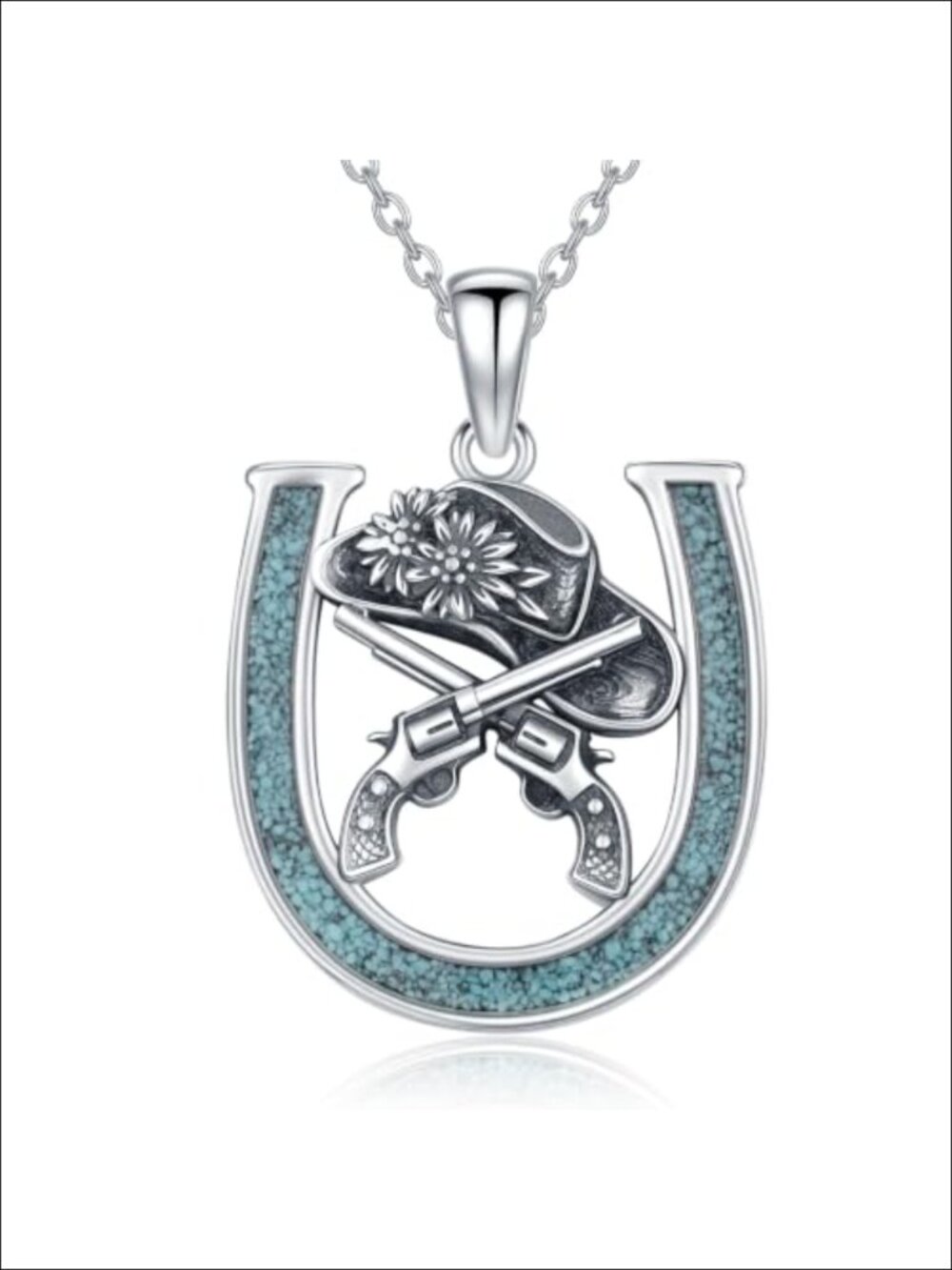 Horseshoe Necklace Turquoise Pendant Equestrian Jewelry Gift for Women